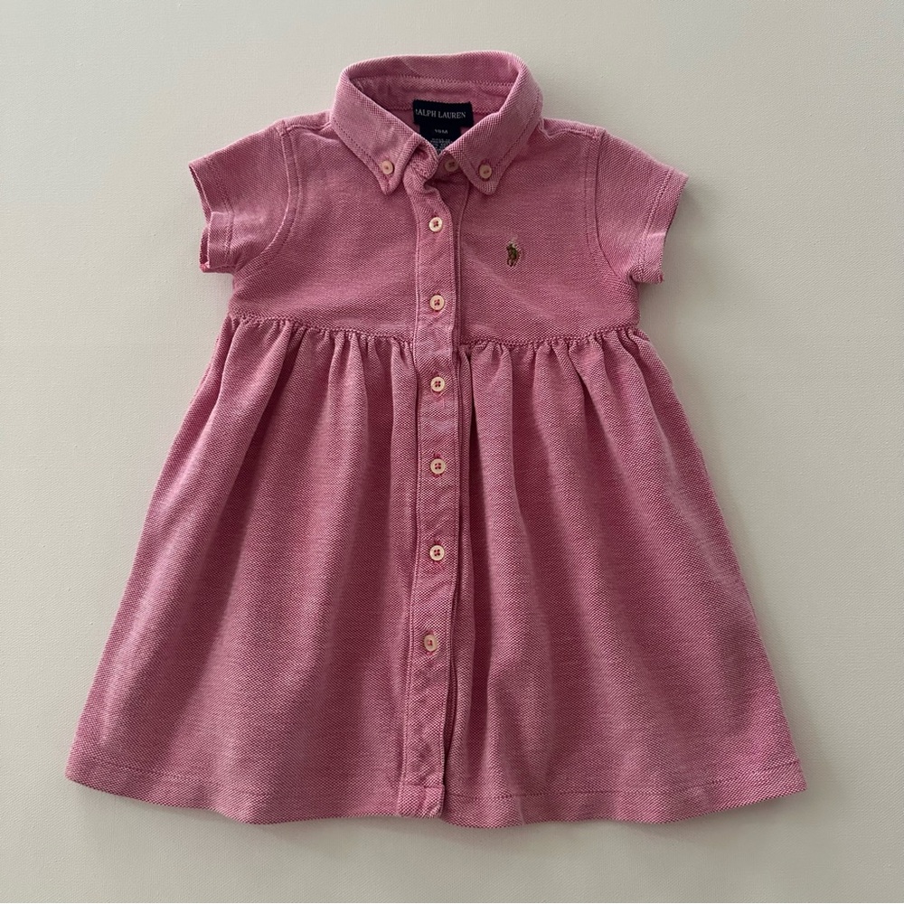 Ralph Lauren 18 Months Baby Girl Pink Oxford Polo Dress